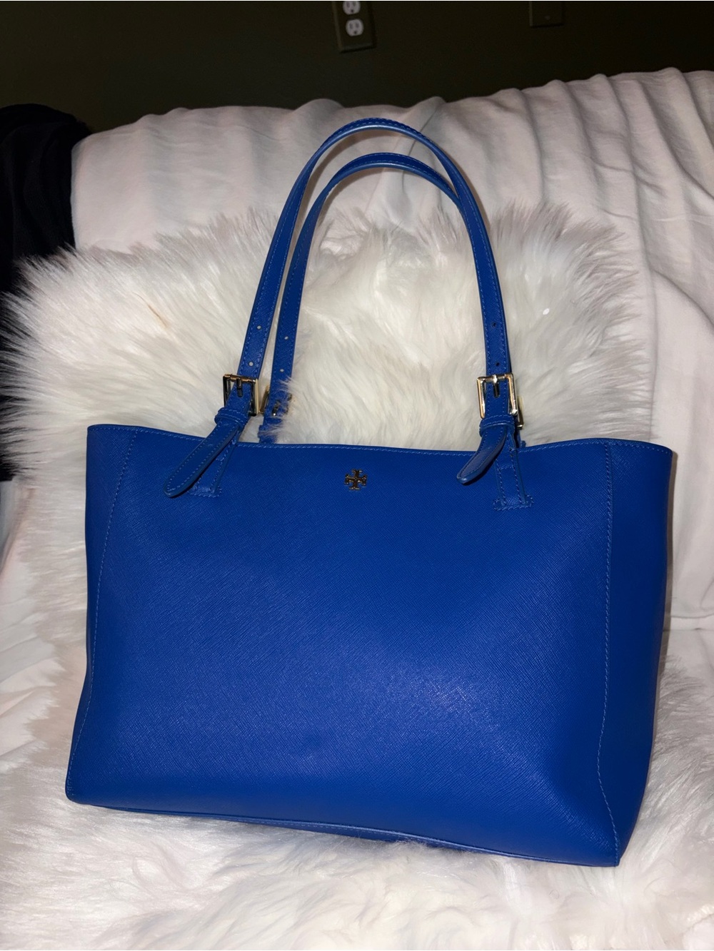 Tory Burch Cobalt Blue Saffiano Leather Tote